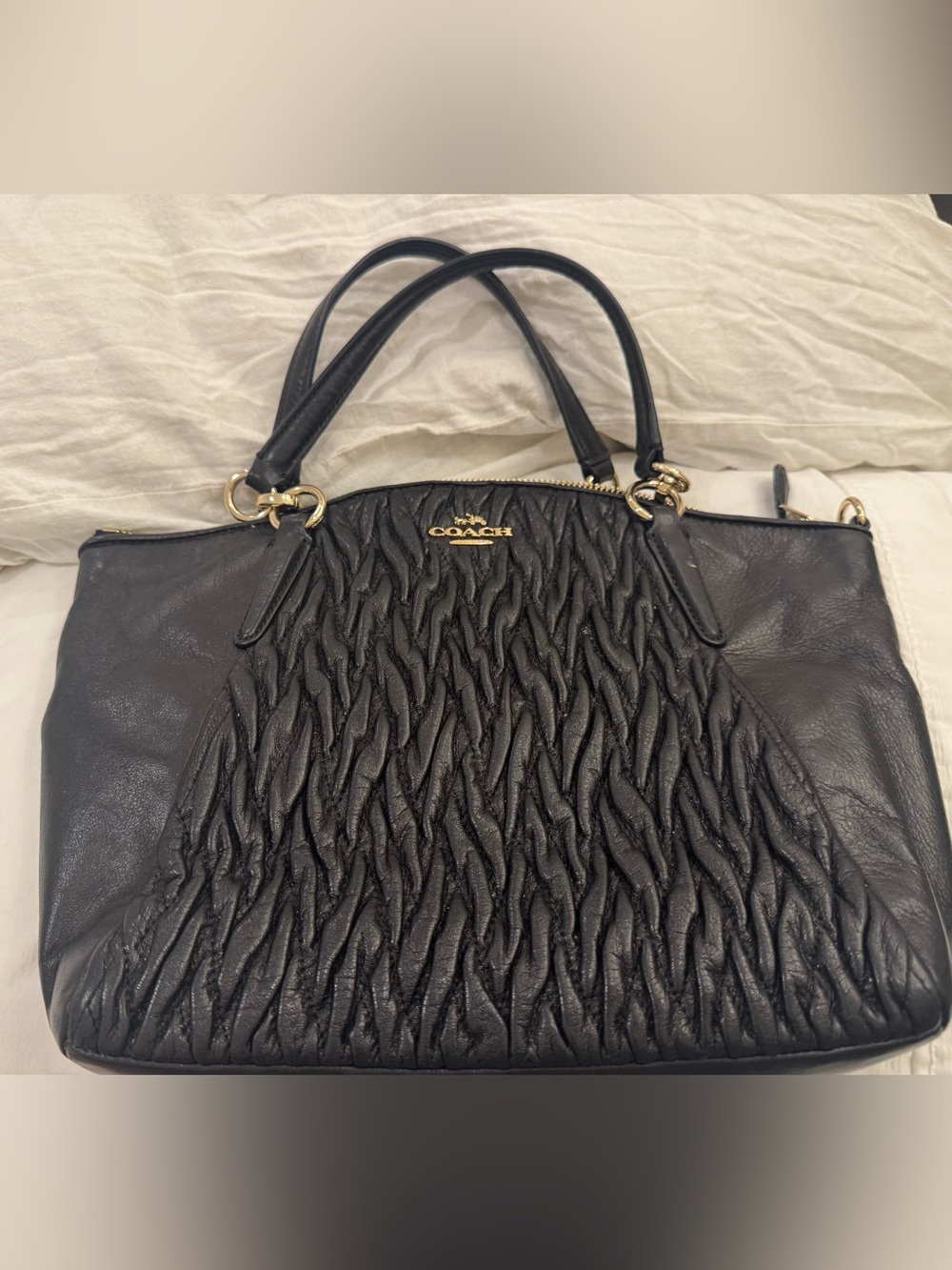 Coach Black Gathered Twist Leather Small Kelsey Satchel F37081 - Like New